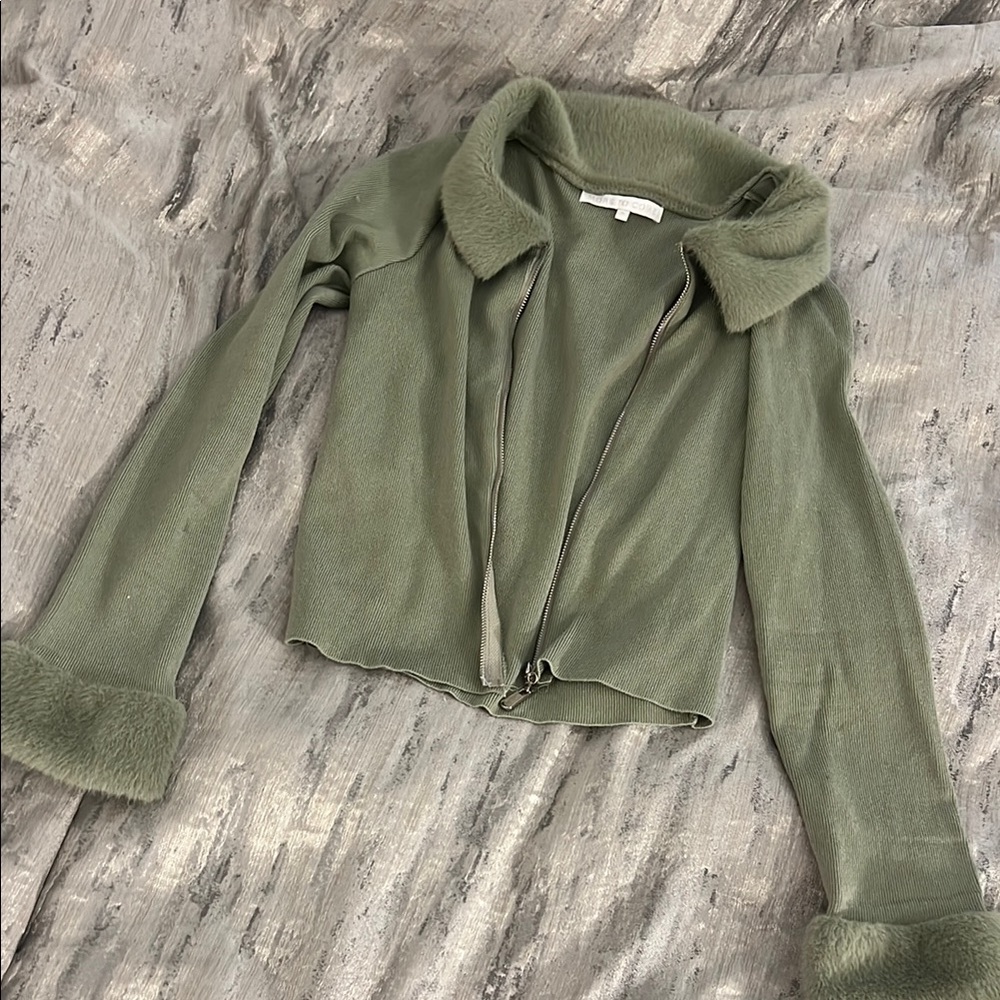 Natalie Knit Zip Cardigan, Green Zipper Sweater